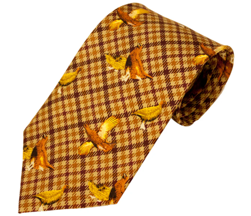 BISLEY BIT23 TIES BROWN GROUSE SILK