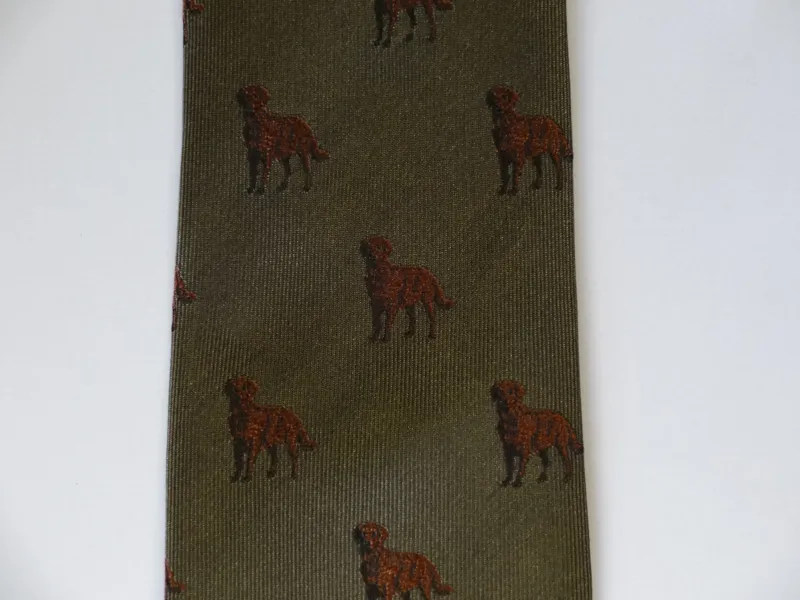 Soprano Red Labradors On Green Ground Country Silk Tie