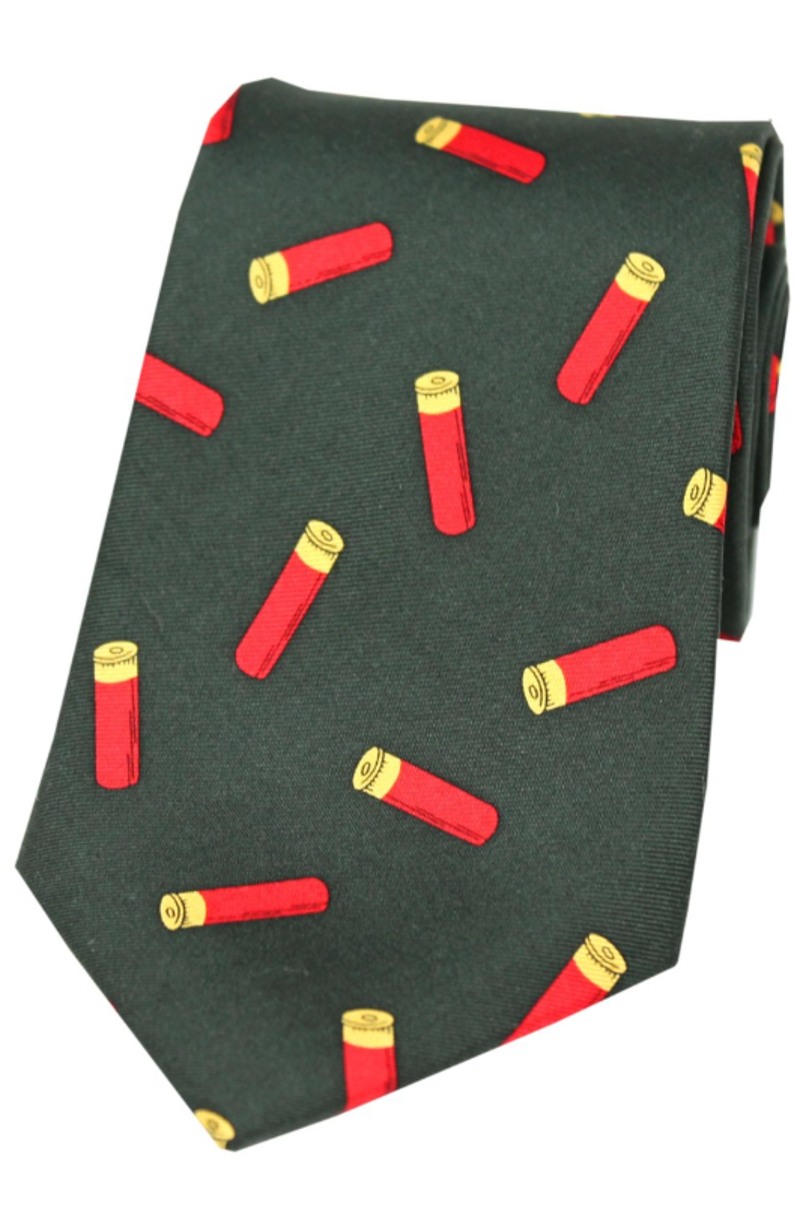 Soprano Shotgun Cartridges On Dark Green Ground Country Silk Tie