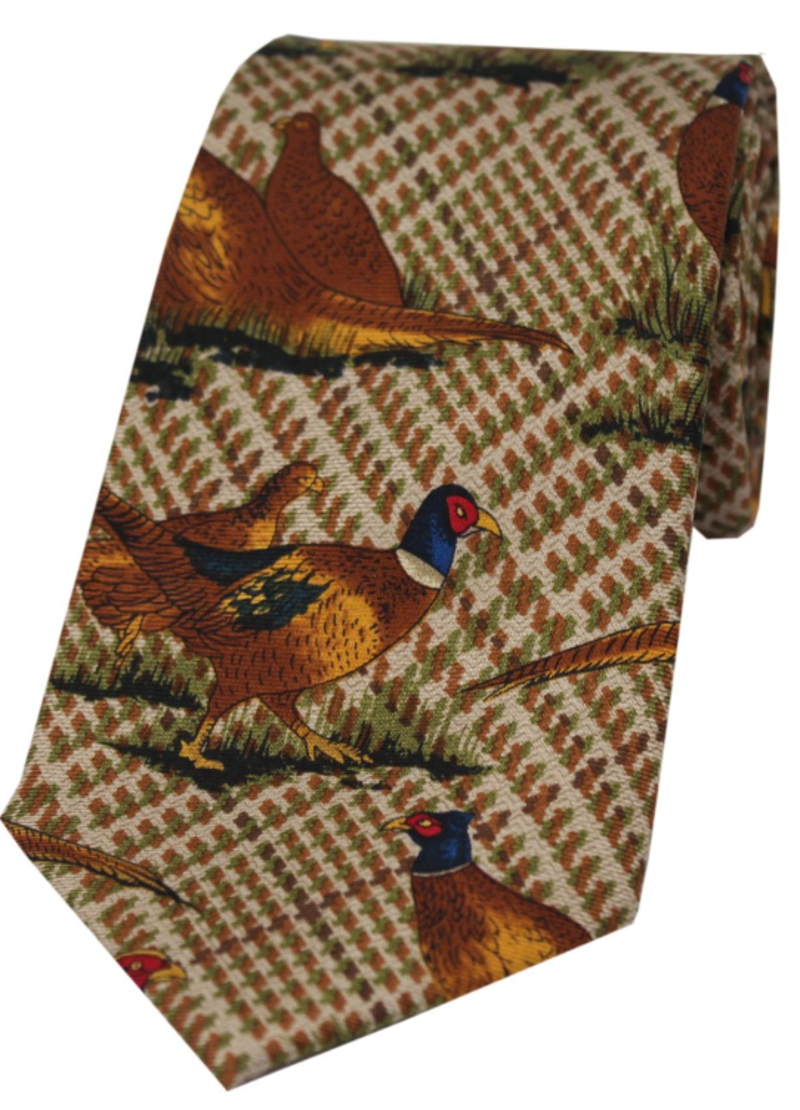 Soprano Standing Pheasants On Tweed Ground Country Silk Tie
