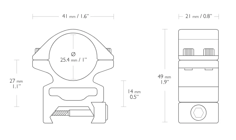 Hawke Match Mounts 2 Piece 1 Inch High - Weaver HMMW22114-1